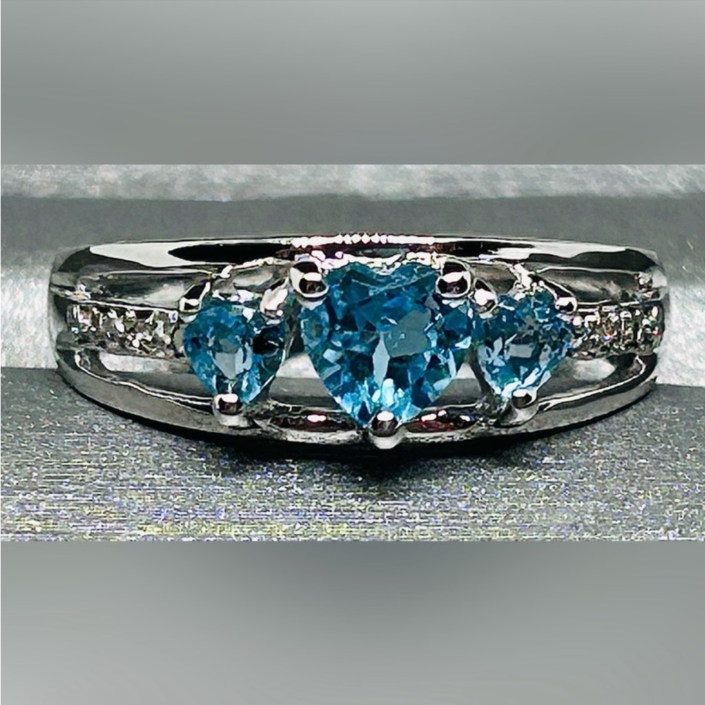 Zales Triple Heart Blue Topaz & Diamond Ring- NWOT